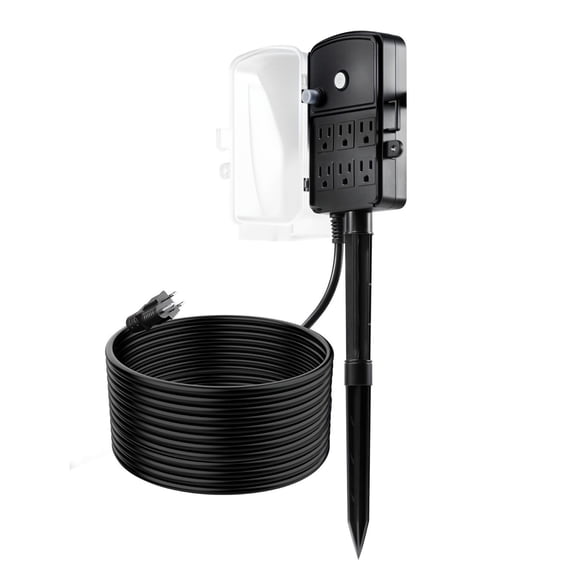 CAFORKP Outdoor Power Stake with 6 Outlets & 25 FT Cord - Weatherproof Power Strip with Cover, Overload Protection for Christmas Lights, Yard, Garden, 15A/1875W