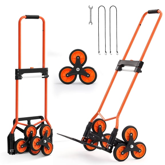 CAFORKP Portable 6 Wheel Stair Climbing Foldable Trolley Cart 120 LBS Capacity, Telescopic Handle Lightweight Dolly with Elastic Cords Daily Grocery Moving