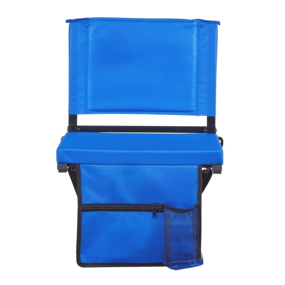 CAFORKP Portable Stadium Seat with Back Support & Cushion - Folding Bleacher Chair with Shoulder Strap, Cup Holder, Side Pocket, Blue