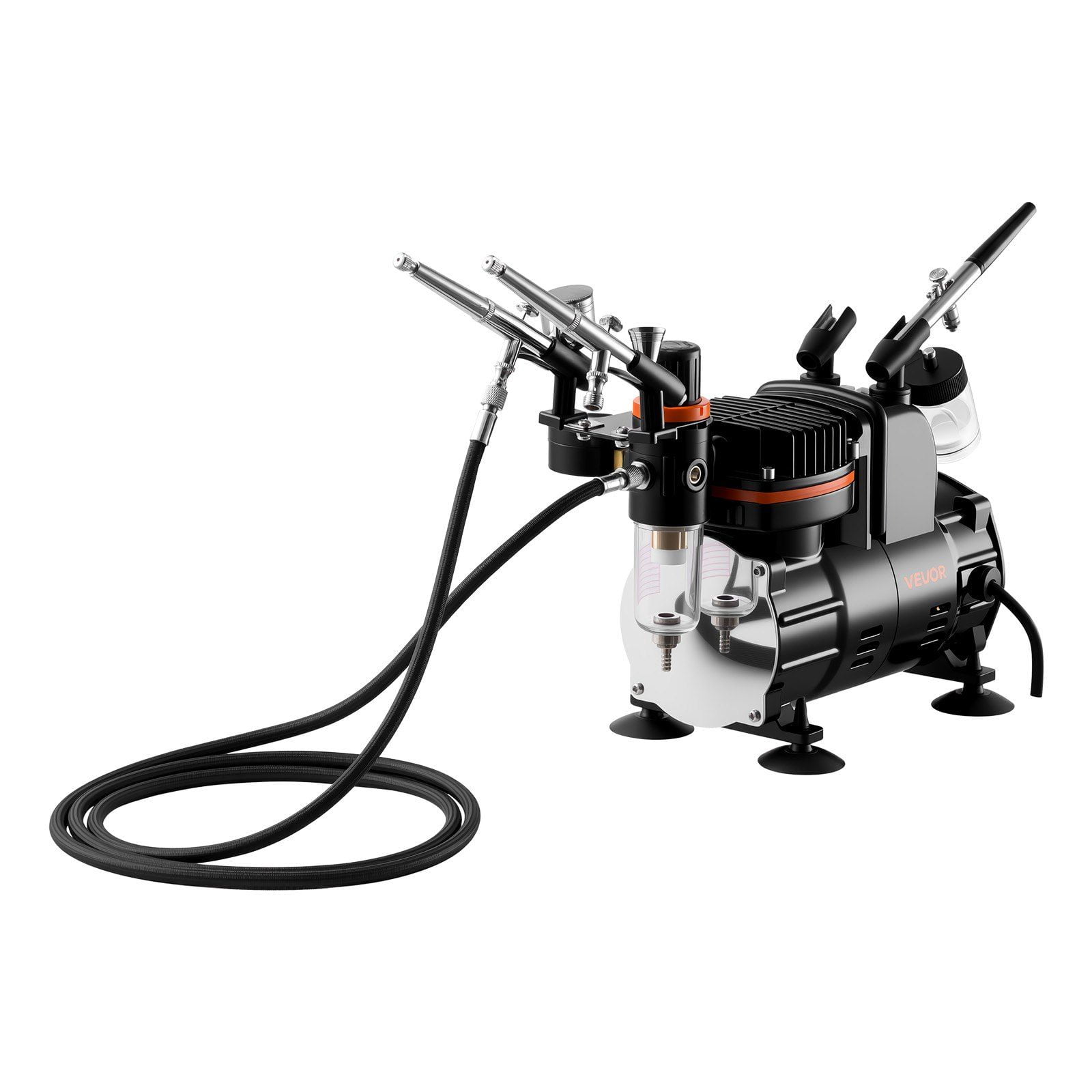 CAFORKP Professional Airbrush Kit 1/6 HP Compressor, 3 Dual-Action Airbrushes with Tips, Hose & Acrylic Paint - For Cake, Model, Nail Art