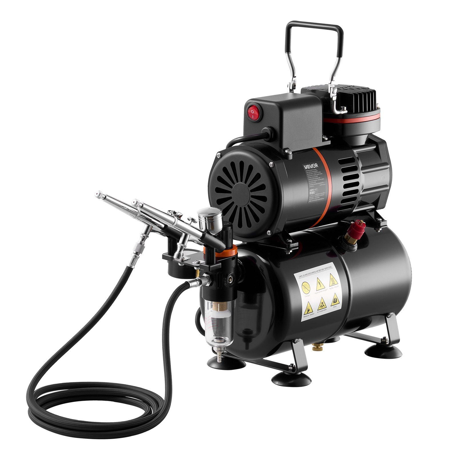CAFORKP Professional Airbrush Set 1/6 HP Compressor with Tank, 3 Dual-Action Airbrushes, Acrylic Paint, Hose, Fans for Decorating Cakes, Models, Nails