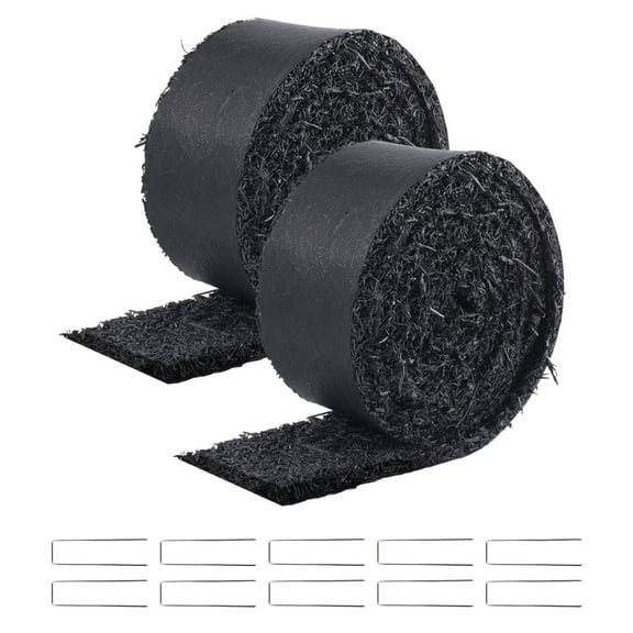 CAFORKP Recycled Rubber Mulch Mat Roll (Set of 2) 10 Ft x 4.5 Inch Black Landscape Edging, Durable Garden Pathway Barrier for Yards, Plants, Flowers & Vegetables, Easy Install