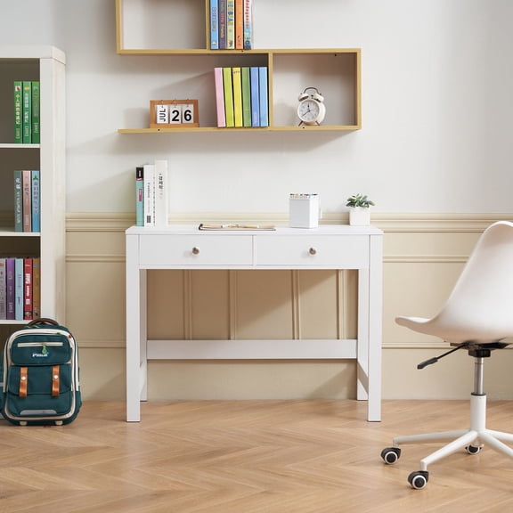 CAFORKP Simple White Study Table for Kids - MDF Desk with Drawers for Reading, Writing, and Drawing, Modern Bedroom & Home Office Furniture