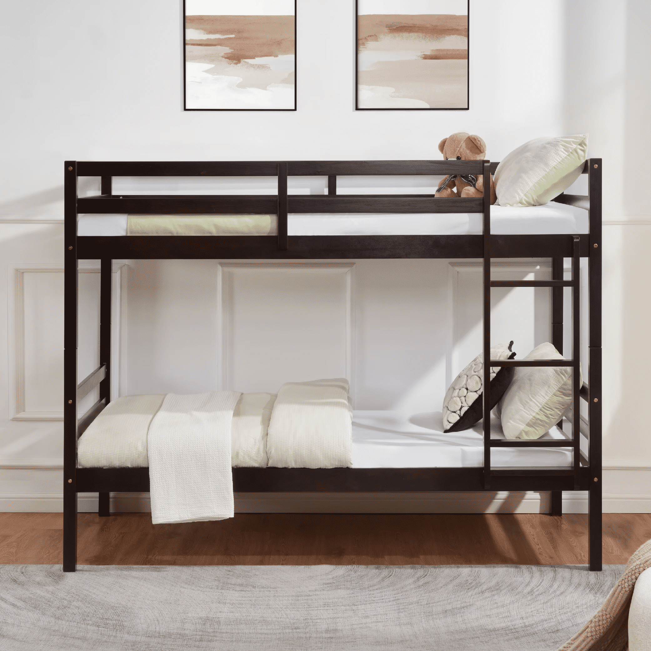 CAFORKP Solid Wood Bunk Bed with Safety Guardrail, 400 lbs Weight ...