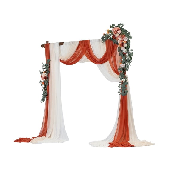 CAFORKP Wedding Arch Decorations Kit 5 Artificial Flower Bunches & 33ft Fabric Draping - Orange Ceremony Arch & Reception Backdrop for Wedding Decor