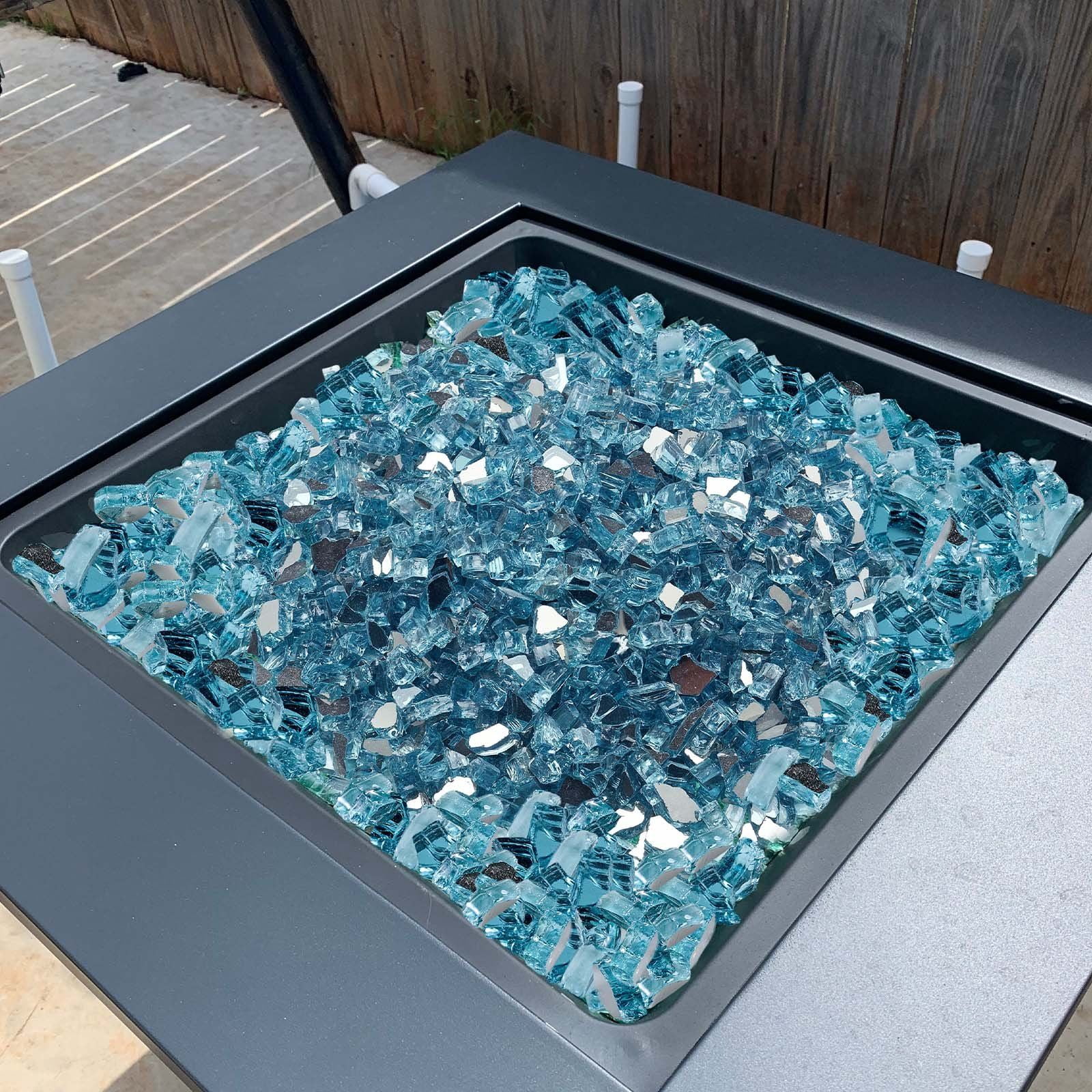 CAFORKPAqua Blue Fireplace Glass, 10 lbs - 1/2-Inch Reflective Fire