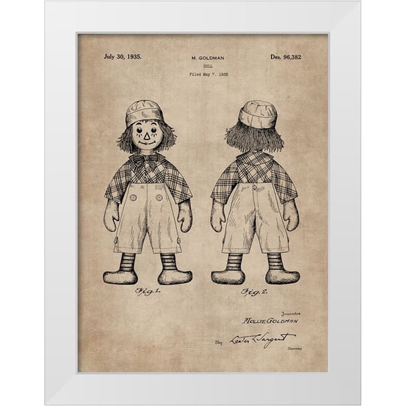 CAG 11x14 White Modern Wood Framed Museum Art Print Titled - Patent Document of a Doll