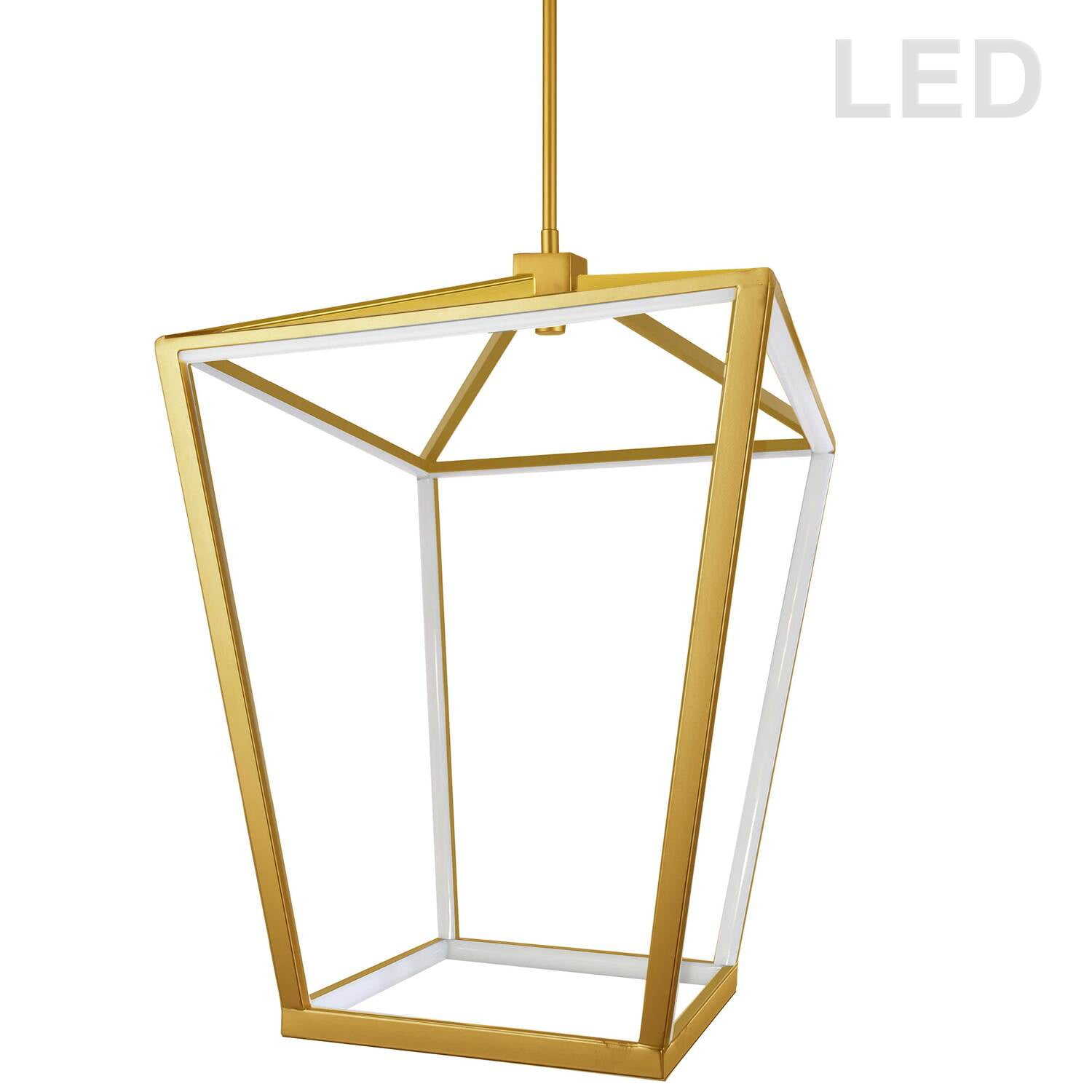 Aged Brass Modern Cage Chandelier with Integrated LED
