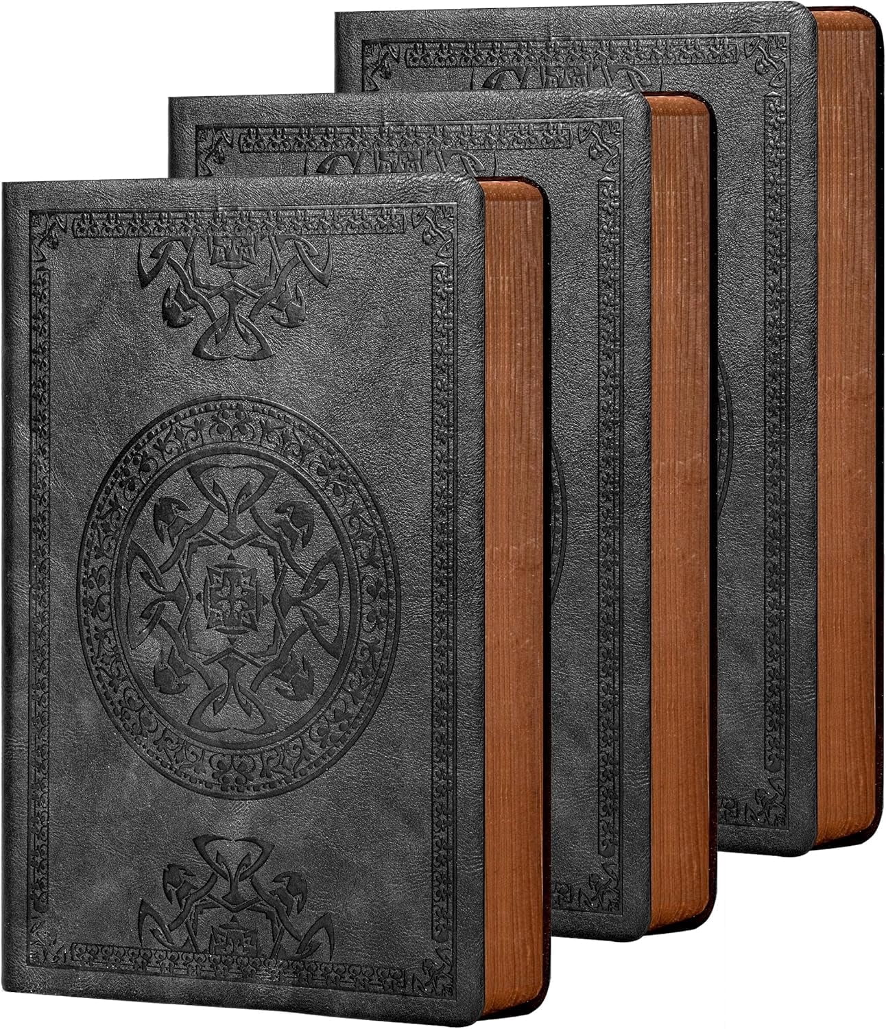 CAGIE 3 Pack Leather Vintage Journal for Men Soft Cover Lined Pages Notebook 180 Lay Flat for Writing Travel Diary, 5.7'' x 8.3'', Black