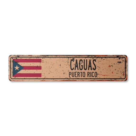 CAGUAS PUERTO RICO Vintage Plastic Street Sign Puerto Rican American flag city country gift | Indoor/Outdoor | 18" Wide