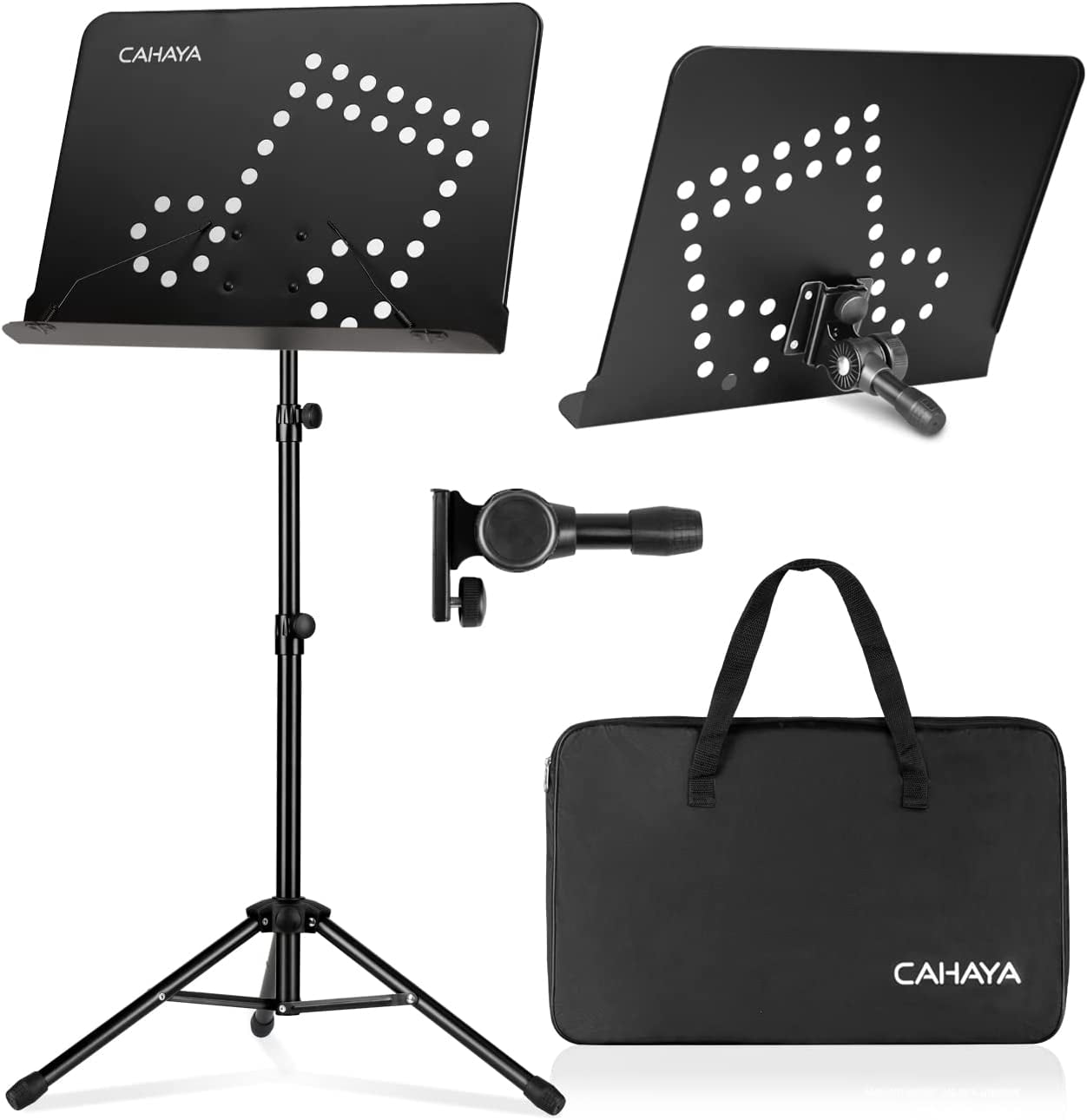 CAHAYA Portable sheet music stand: 3 in 1 Dual-use Sheet Music Stand & Desktop Book Stand Adjustable 31.4–55.9 in with Book Stand Support, Carrying Bag