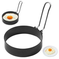 CAHQHLI 1 packs 3'' Egg Rings Set with Handle, Stainless Steel Egg Cooking Rings，Nonstick，For Frying Eggs and Egg Mcmuffins, Egg Mold For Breakfast,Black