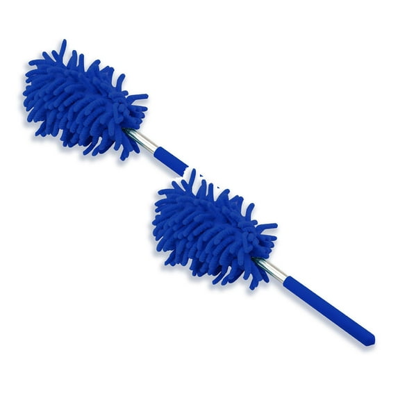 CAHQHLI 2 Pcs Mini Duster for Cleaning, 360° Bendable Hand Dusters with Extension Pole, Washable Small Duster for Car Interior, office, Furniture,Blue*2
