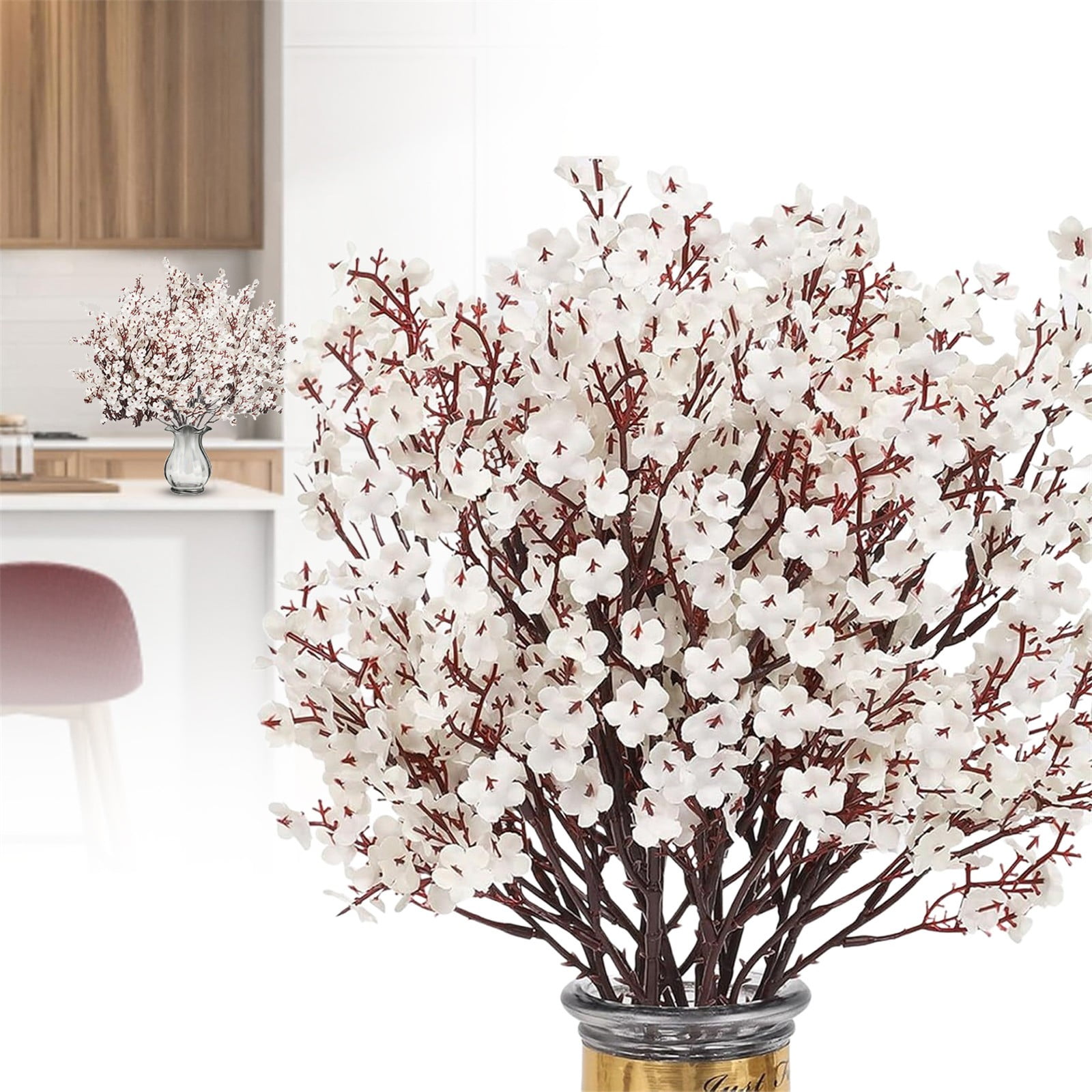 CAHQHLI 2025 1PC Artificial Flowers Faux Gypsophila Cherry & Stems For