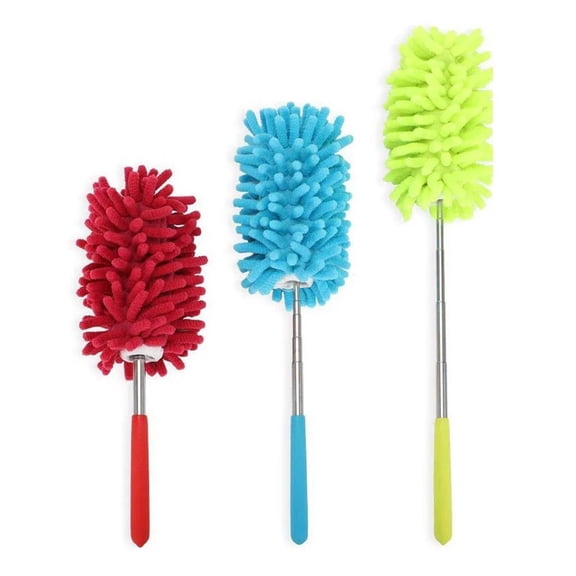 CAHQHLI 3 Pcs Mini Duster for Cleaning, 360° Bendable Hand Dusters with Extension Pole, Washable Small Duster for Car Interior, Office, Furniture,Red+Blue+Green
