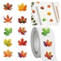 CAHQHLI 500Pcs Fall Thanksgiving Leaf Stickers 10 Colors Maple Leaf Decals 1 in Holographic Self Adhesive Label Stickers Roll for Autumn Party Cards Seal Envelopes Supplies Decorations,White