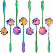 CAHQHLI 8 Pieces Flower Coffee Tea Spoons Stainless Steel Sugar Spoons Tea Party Flower Fancy Tableware Set Stir Bar Creative Stirring Teaspoon, 8 Different Patterns,Purple