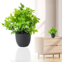 CAHQHLI Artificial Potted Plants Mini Fake Plant,1 Pack Medium Eucalyptus Artificial Plants Outdoor Potted Faux Decorative Grass Boxwood Plant wth Black Pot for Indoor, Office,Table Decoration,Green