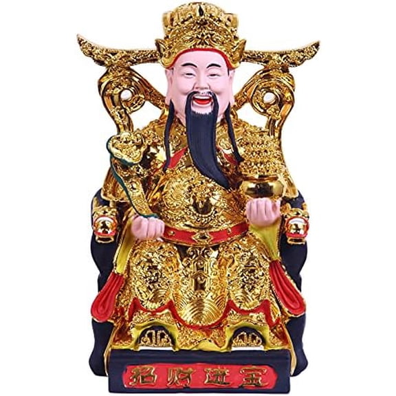 CAI Shen Statue, Caishen, Wencaishen, God of Fortune, God of Wealth, Zhao CAI, Feng Shui Decor, Feng Shui Gift, Chinese New Year Gift （Gold 12 Inches）