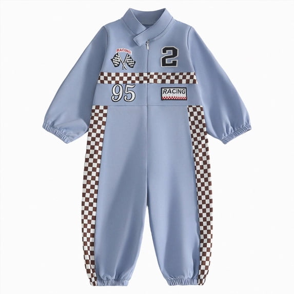 CAICJ98 0-18 Months Baby Boy Romper Race Car Outfit Infant Long Sleeves Zipper Jumpsuit Little Girls Clothes (Blue,6-9 Months)