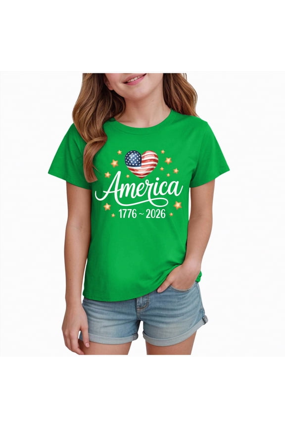 250 Anniversary Shirt Boys Girls American Flag Tshirt Toddler Patriotic Tops Kids 4th of July Outfits Tee USA Short Seleve (Green,9-10 Years)