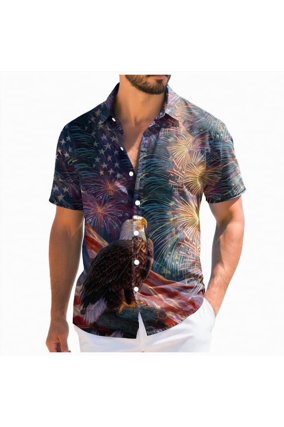 250 Anniversary Shirt, Men's American Flag Button Down Shirt Casual Eagle Hawaiian Shirts Patriotic Short Sleeve T Shirts for Man (Coffee,S)