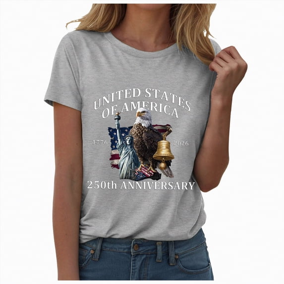 CAICJ98 250 Anniversary USA Shirt Women USA 250th Anniversary Shirt Patriotic American Flag Eagle Tops 1776-2026 Gifts Womans Shirts (Light Gray,XXL)