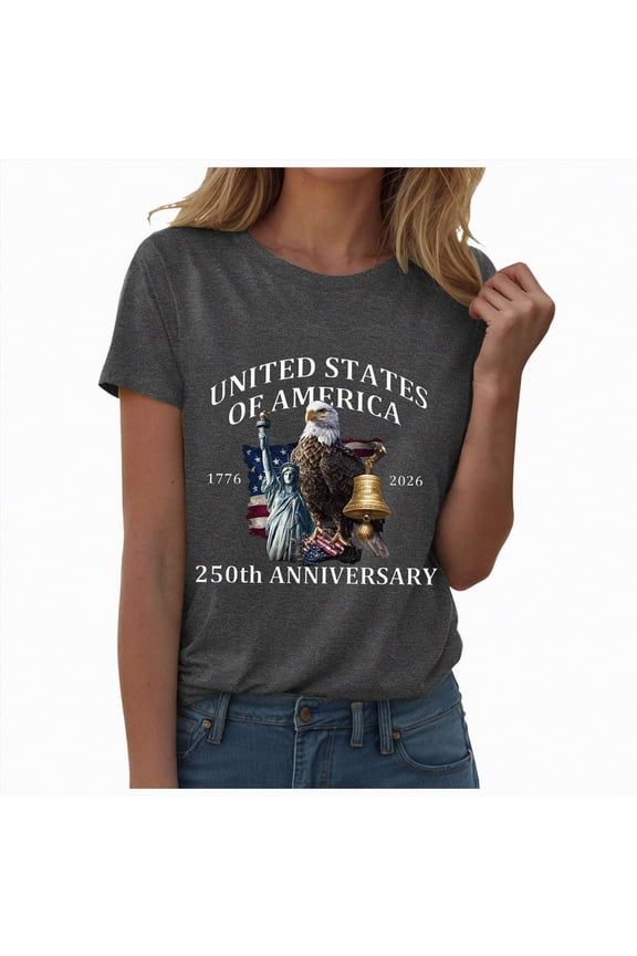 250 Anniversary USA Shirt Women USA 250th Anniversary Shirt Patriotic American Flag Eagle Tops 1776-2026 Gifts Women’s Shirts (Grey,M)