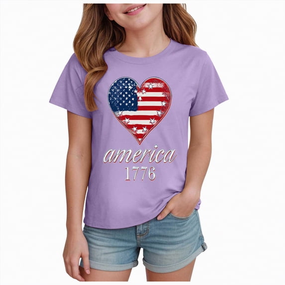 CAICJ98 250 Years American 1776-2026 250th Birthday 250th USA T Shirts for Boys Girls (Purple,11-12 Years)