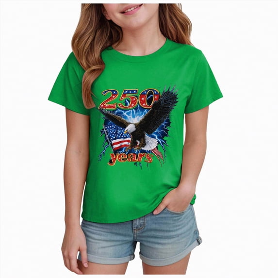 CAICJ98 250 Years American 1776 2026 250th USA 4th of July Shirt for Boys Girls (Green,9-10 Years)