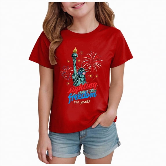 CAICJ98 250 Years American 1776 2026 250th USA 4th of July Shirt for Boys Girls (Red,11-12 Years)