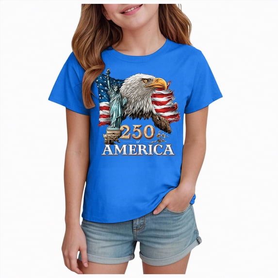 CAICJ98 250 Years American 1776 2026 250th USA Patriotic 4th of July Boy Girl Tshirts (Blue,13-14 Years)