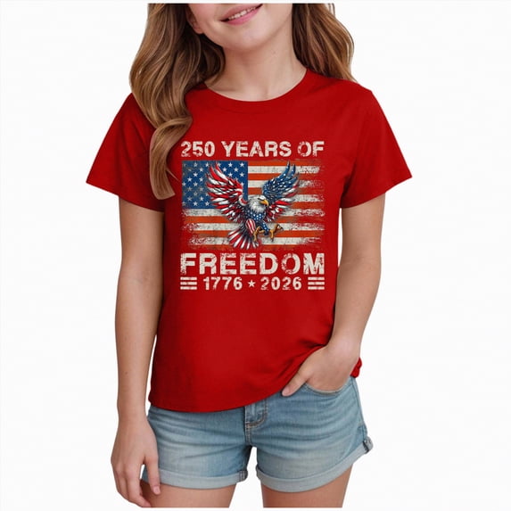 CAICJ98 250 Years American Anniversary 250th Independence Day Boys Girls T-Shirts (Red,2-3 Years)