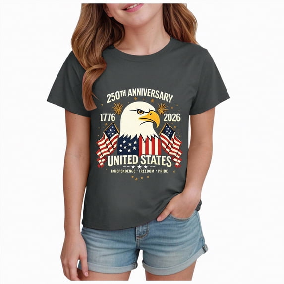 CAICJ98 250th Anniversary Patriotic July 4th USA 1776-2026 Shirts for Boys Girls (Dark Gray,11-12 Years)