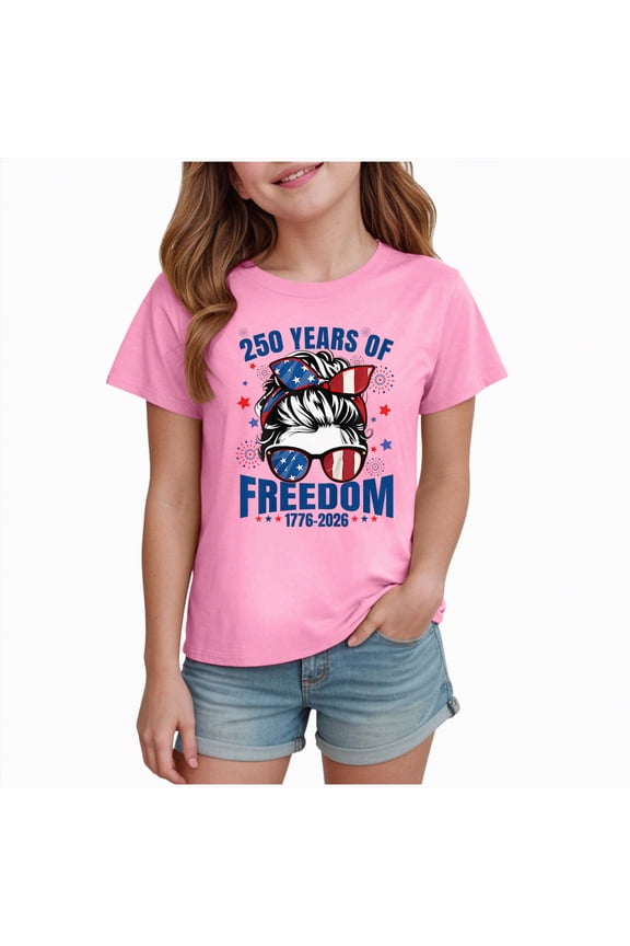 250th Anniversary USA Shirt Boys Girls American Flag Tshirt Toddler Patriotic Tops Kids 4th of July Outfits Tee USA Short Seleve (Pink,3-4 Years)