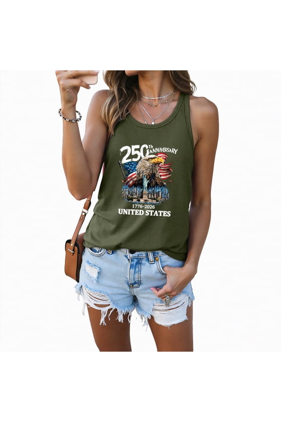 250th Anniversary USA Tank Tops Women USA T Shirt American Flag Tee Tops 4th of July Patriotic Freedom Sleeveless T Shirts Women (AG,L)