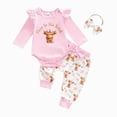 thumbnail image 1 of CAICJ98 3PCS Western Baby Girl Outfit Ruffled Long Sleeve Romper Bow Cow Print Pants Headband Set Cowgirl Clothes,Size 3-6 Months, 1 of 4