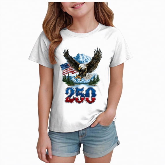 CAICJ98 4th of July American Flag Vintage 250 Years 1776 2026 USA Boys Girls Tshirts (White,9-10 Years)