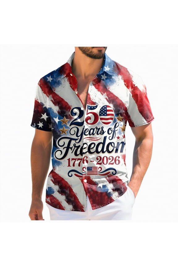 America 250 Shirt, Men's American Flag Hawaiian Shirts Patriotic 4th July Shirt Summer Casual Button Down Short Sleeve Beach Shirts (Orange,XXL)