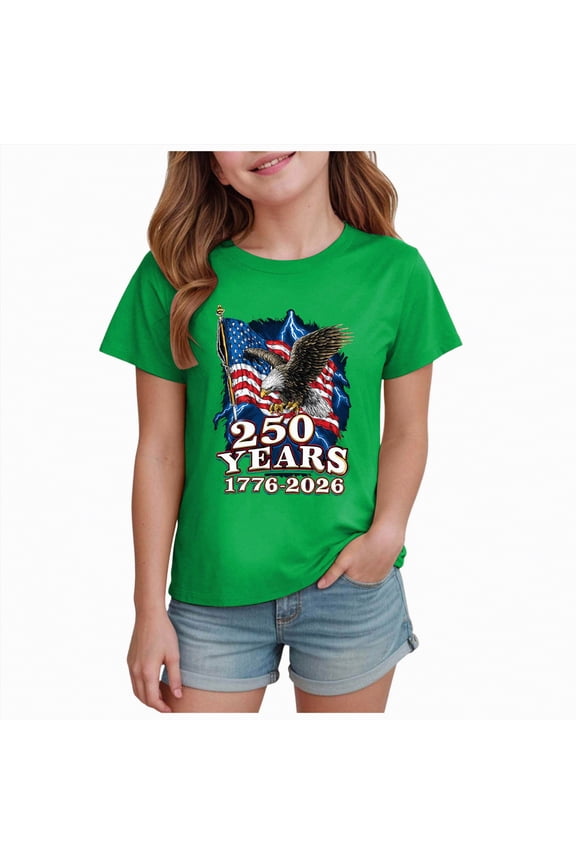 America 250 Tshirt Boys Girls 4th of July Shirts American Flag Tees Kids Toddler Patriotic Independence Day Memorial Day Tops (Green,11-12 Years)