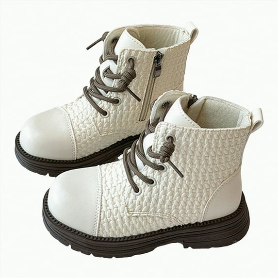 CAICJ98 Ankle Boots for Girls Combat Boots with Side Zipper and Lace-Up, Waterproof Glitter Style, Easy On/Off Sparkle Shoes (Toddler/Little Kid/Big Kid),1.5