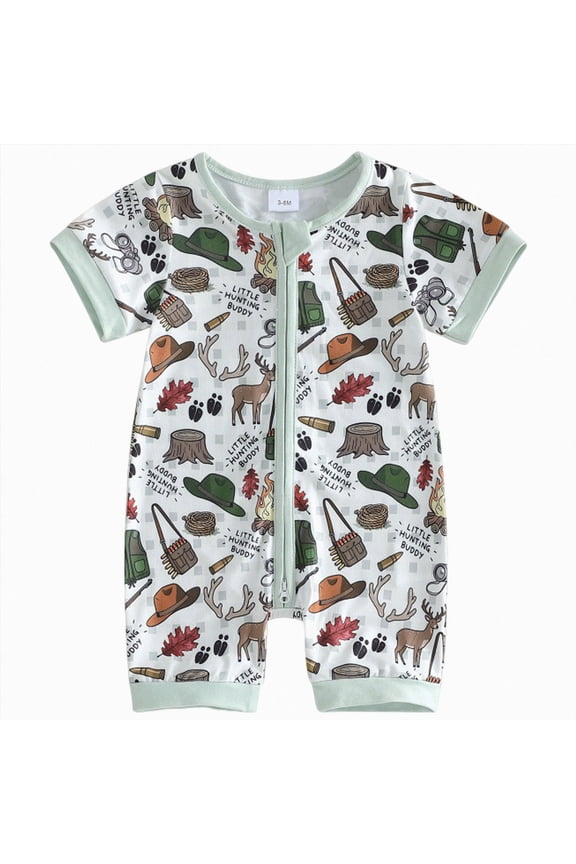 Baby Boy Camo Hunting Clothes Deer/Mallard Duck Romper Zipper Jumpsuit Little Hunting Buddy Summer Outfit (Blue,12-18 Months)