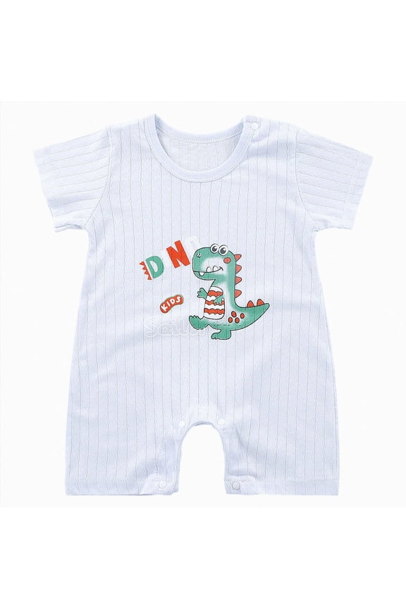 Baby Boy Cotton Short Sleeve Rompers-Breathable One-Piece Jumpsuits with Animal Themes for Spring/Summer Infant Boy Clothes (Light Blue,3-6 Months)