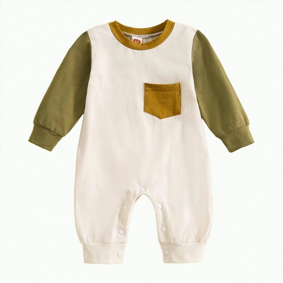 CAICJ98 Baby Boy Fall Winter Clothes Infant Baby Boy Color Block Long Sleeve Romper Jumpsuit Playsuit One Piece Outfit (AG,0-3 Months)