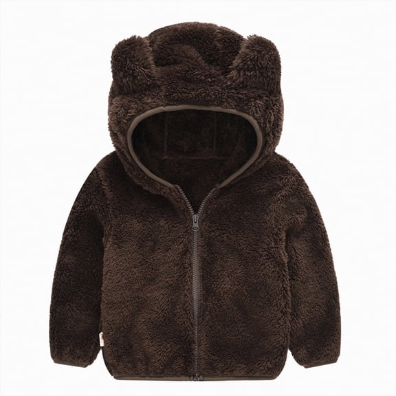 CAICJ98 Baby Boy Fleece Jacket Girl Winter Warm Bear ears Clothes Coat Toddler Kids Zip Up Jacket Boy's Clothing Sweater (Brown,2-3 Years)