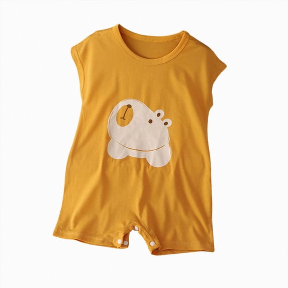 CAICJ98 Baby Boy Girl 1st Birthday Outfit Animals Embroidery Romper Sleeveless Jumpsuit Cute Summer One Year Old Onesie Cute Baby Boy Outfits (Yellow,0-3 Months)