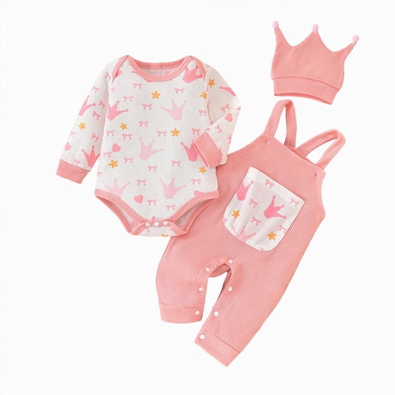 CAICJ98 Baby Boy Girl Outfits Long Sleeve Romper Overalls Long Pants Cute Hat Infant Newborn Fall Spring Clothes (Red,3-6 Months)