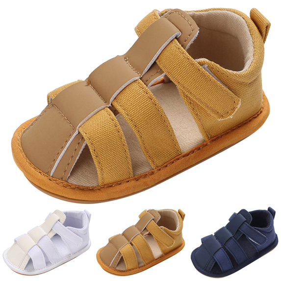 CAICJ98 Baby Boy Girl Summer Infant Squeaky Sandals Rubber Sole Closed-Toe Non-Slip Shoes Toddler First Walking Shoes Yellow,12-18 Months