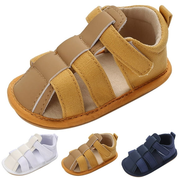 CAICJ98 Baby Boy Girl Summer Infant Squeaky Sandals Rubber Sole Closed-Toe Non-Slip Shoes Toddler First Walking Shoes Yellow,6-12 Months