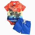 thumbnail image 1 of CAICJ98 Baby Boy Hawaiian Outfit Baby Boy Summer Clothes Tropical Floral Short Sleeve Shirt + Shorts Beach Vacation Clothes (Orange,0-3 Months), 1 of 9